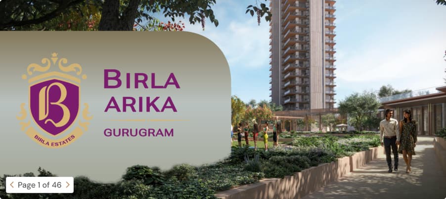 Birla Arika Gurugram — brochure cover showcasing the project crest and tower render