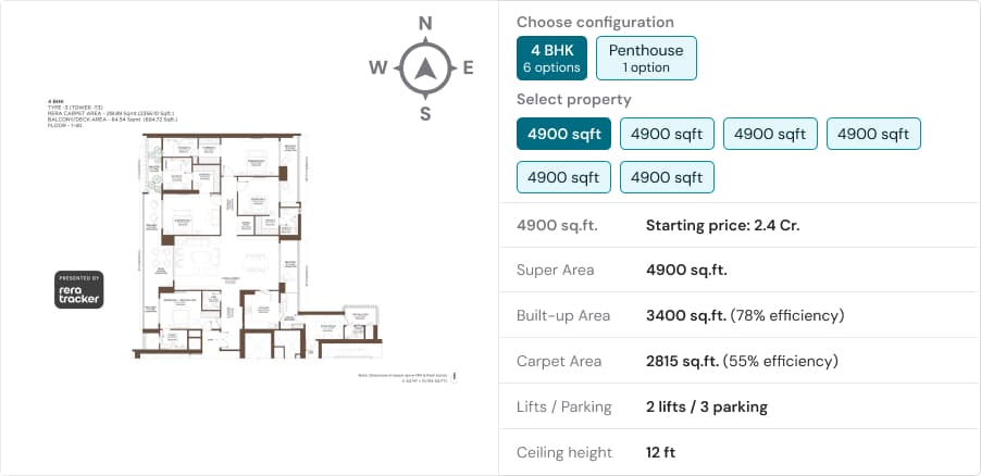 Birla Arika 4 BHK floor plan — Type-3, Tower T3